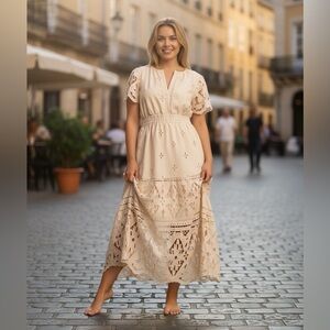 NWT Anthropologie The Somerset Leather Embroidered Lace Maxi Size: 1X Plus